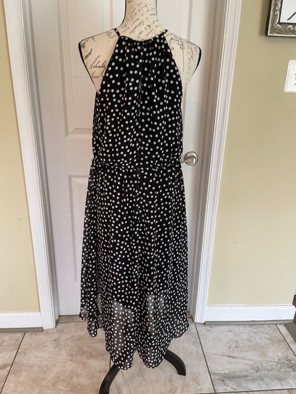White House Black Market Black White Polka-dots Halter Sleeveless High Low 12 - Picture 2 of 14